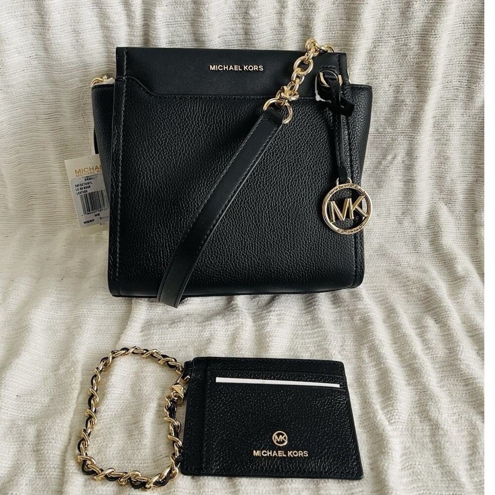 NWT Michael Kors Graham North South Messenger Bag & ID Card Holder - Black
